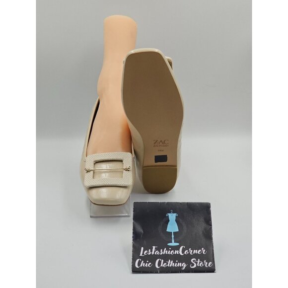 NWOB Zac Zac Posen Women's Beige Leather Vonte Skimmer Square Flats Sz 9.5 2692 - Picture 3 of 16